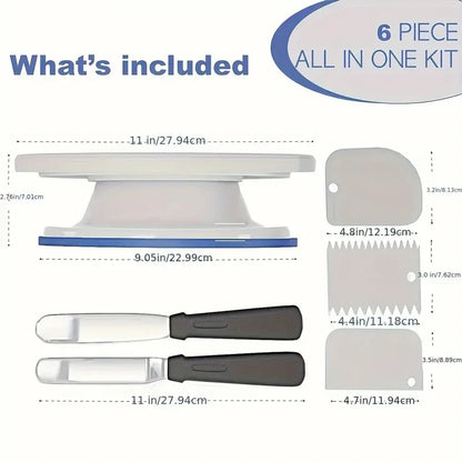 Kit plateau tournant et outils déco gâteaux complet avec 6 pièces incluant plateau et spatules Ustensile de chef