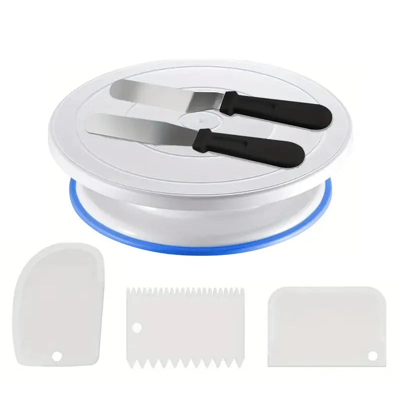 Kit plateau tournant et outils déco gâteaux complet avec spatules et lisseurs pour pâtisserie