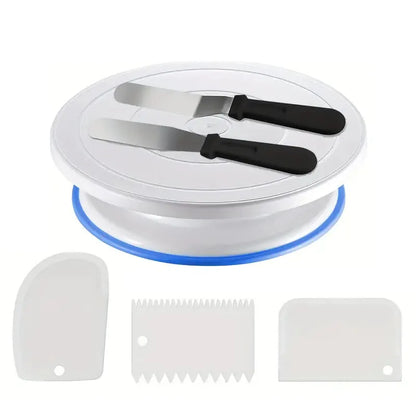 Kit plateau tournant et outils déco gâteaux complet avec spatules et lisseurs pour pâtisserie