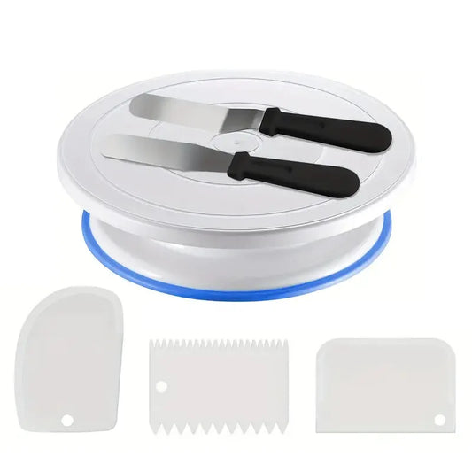 Kit plateau tournant et outils déco gâteaux complet avec spatules et lisseurs pour pâtisserie