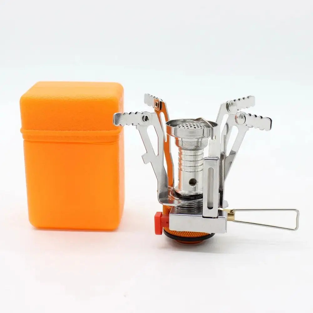 Réchaud de camping pliable métallique avec boîtier orange pour kit Survie Solo 72h – Kit complet Guide PDF offert
