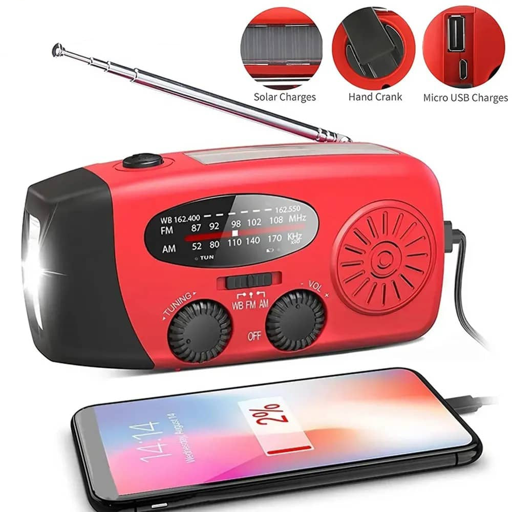 Radio d'urgence avec charge solaire et manivelle pour le kit Survie Solo 72h – Kit complet Guide PDF offert