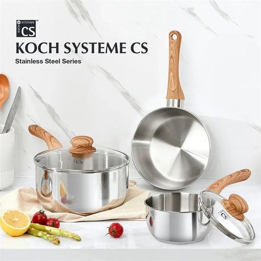 Casserole inox antiadhésive avec poignée bakélite, design élégant en inox pour la cuisine moderne