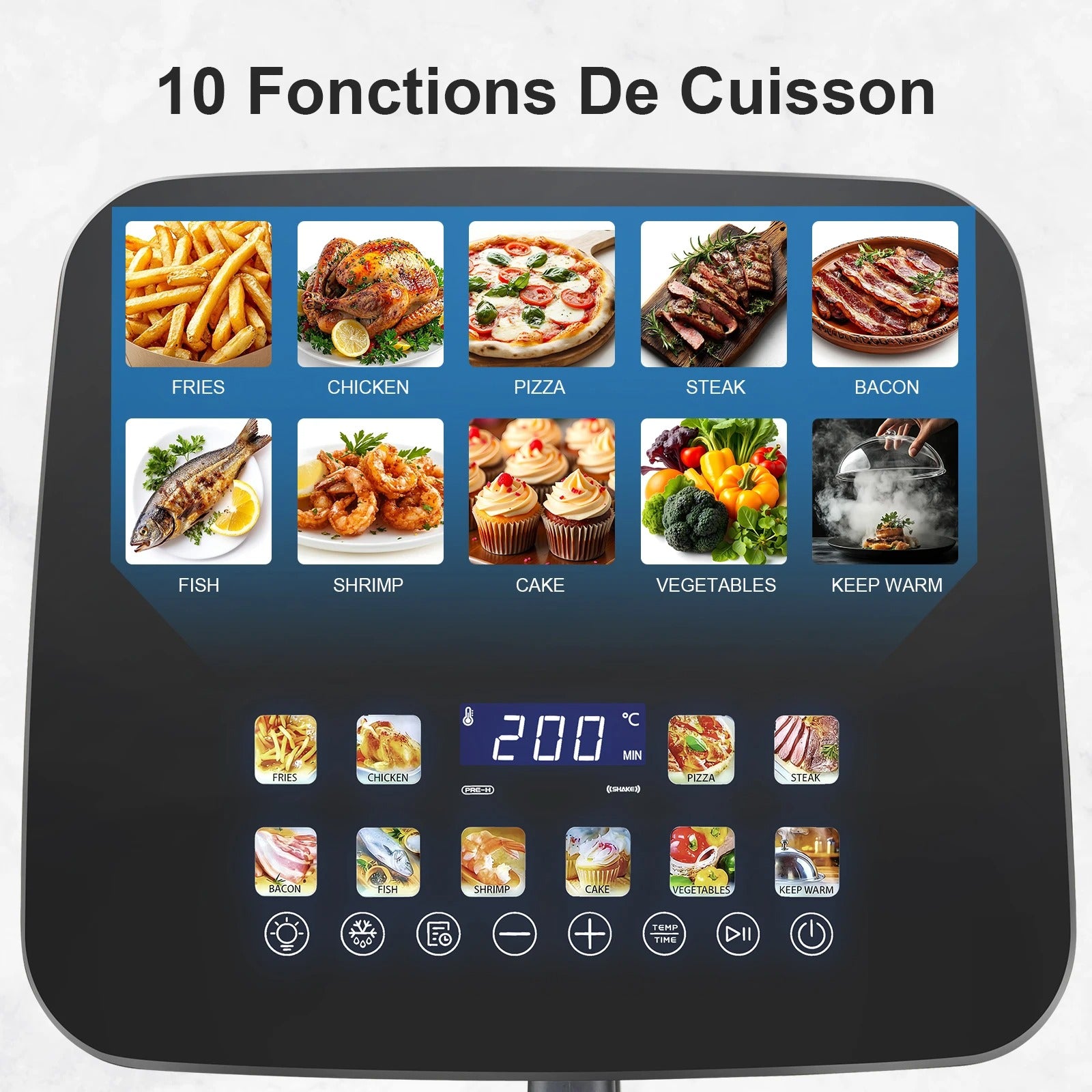 Panneau de contrôle de la friteuse à air Air Fryer Grande Capacité 10 L avec Fenêtre de Visualisation et Écran Tactile LED
