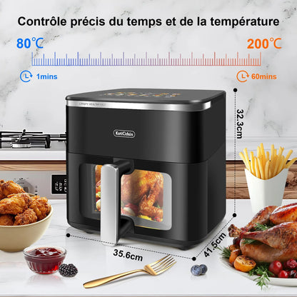 Air Fryer Grande Capacité 10 L avec Fenêtre de Visualisation et Écran Tactile LED affichant la température et le temps de cuisson