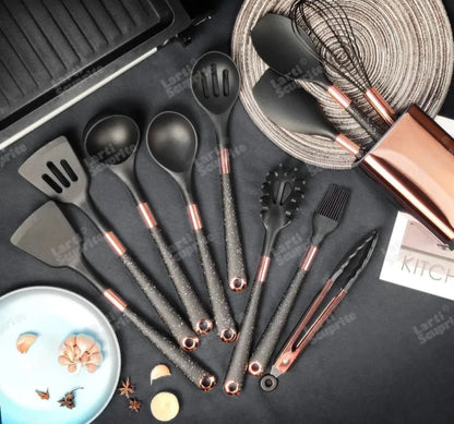 Ustensiles Silicone Rose Gold LARTI SCUPRITE – Set Cuisine ensemble 12 pièces noir et rose gold pour cuisson