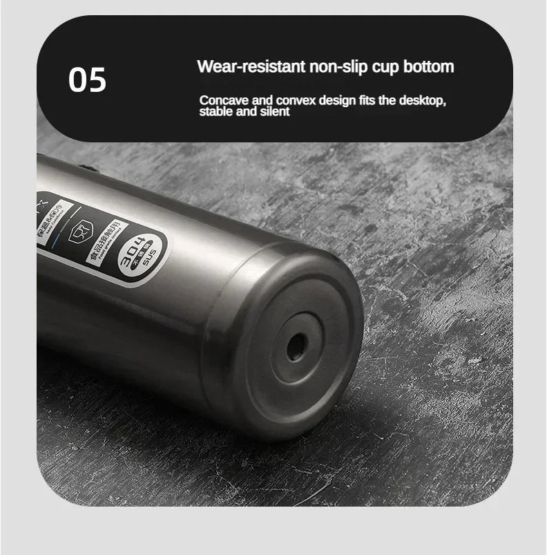 Thermos LED inox 500 ml à 1 L – Boissons chaudes & froides. Fond antidérapant concave en inox visible, pour bureau et voyage