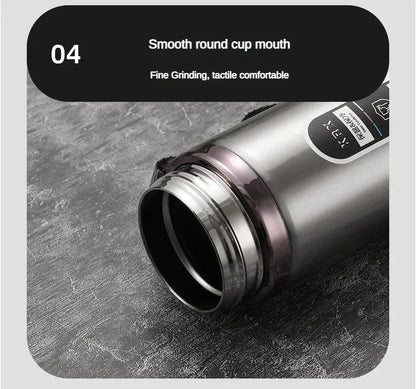 Thermos LED inox 500 ml à 1 L – Boissons chaudes & froides. Goulot rond lisse en inox, filetage étanche, finition brossée