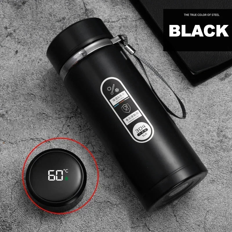Thermos LED inox 500 ml à 1 L – Boissons chaudes & froides. Gourde isotherme noire en inox écran LED 60 degres et anse