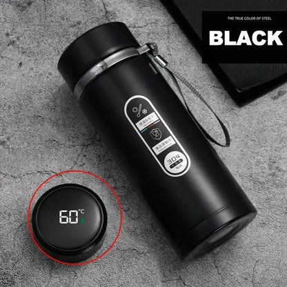 Thermos LED inox 500 ml à 1 L – Boissons chaudes & froides. Gourde isotherme noire en inox écran LED 60 degres et anse
