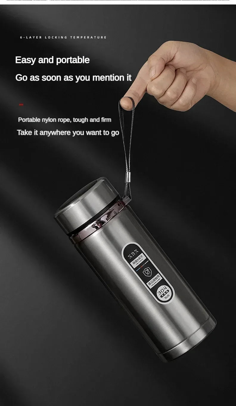Thermos LED inox 500 ml à 1 L – Boissons chaudes & froides. Bouteille inox gris avec écran LED, anse et bouchon étanche