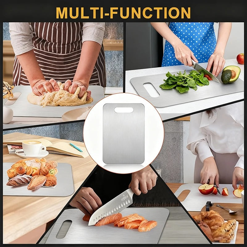 Lot de 3 planches à découper en acier inoxydable, hygiéniques et facile à nettoyer, parfaites pour toute cuisine.