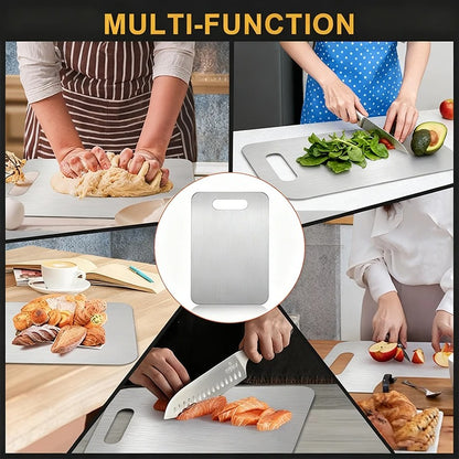 Lot de 3 planches à découper en acier inoxydable, hygiéniques et facile à nettoyer, parfaites pour toute cuisine.