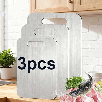 Lot de 3 planches à découper en acier inoxydable hygiéniques et facile à nettoyer, parfaites pour la cuisine moderne