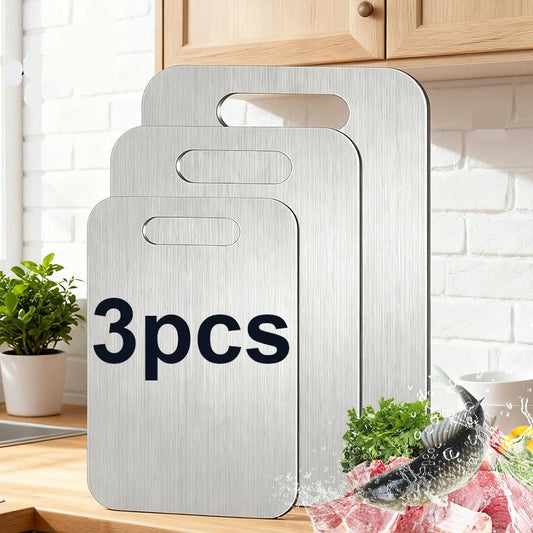 Lot de 3 planches à découper en acier inoxydable hygiéniques et facile à nettoyer, parfaites pour la cuisine moderne