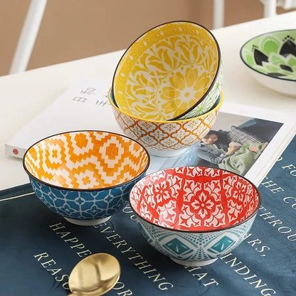 Lot de 4 Bols en Céramique Colorés avec motifs vibrants pour servir des plats et des desserts
