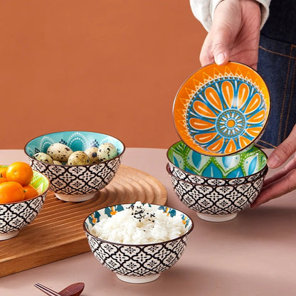 Lot de 6 Bols en Céramique Bohème avec motifs colorés pour servir riz et fruits