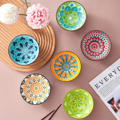 Lot de 6 Bols en Céramique Bohème colorés avec motifs délicats pour une table élégante