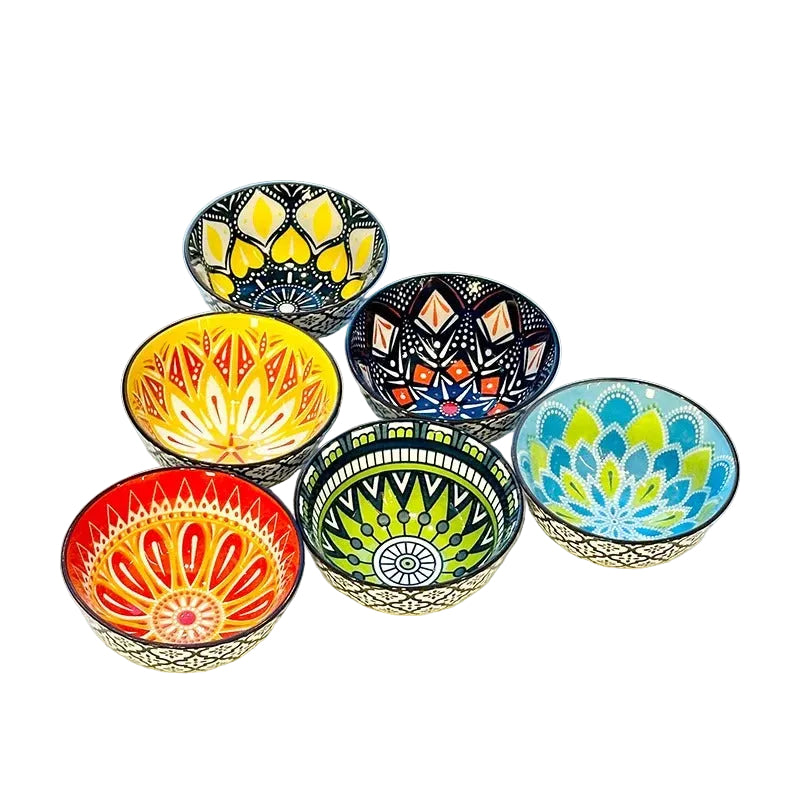 Lot de 6 Bols en Céramique Bohème aux couleurs vives et motifs variés pour des repas festifs