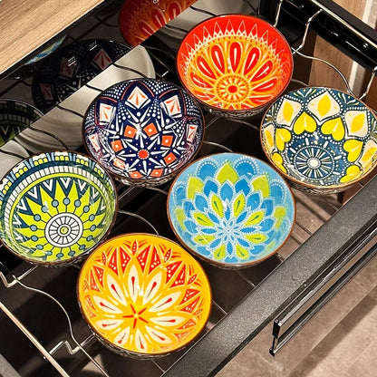 Lot de 6 Bols en Céramique Bohème aux motifs colorés et vibrants pour la cuisine