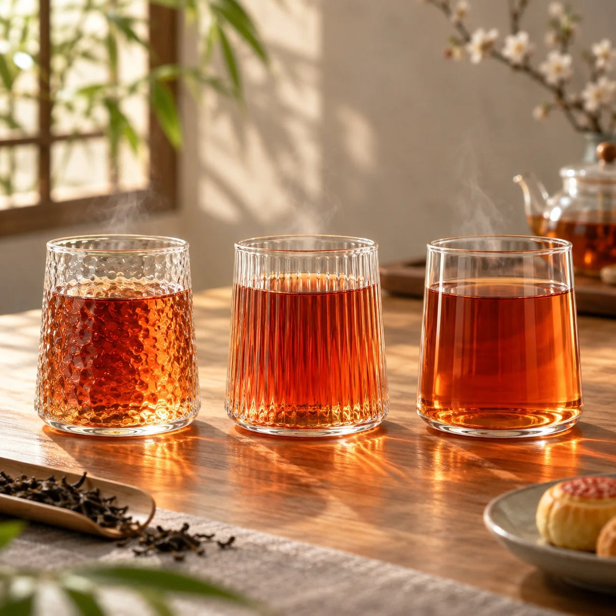 Lot de 6 verres à eau 300 ml – 3 finitions, parfaits pour servir des boissons chaudes ou froides avec élégance