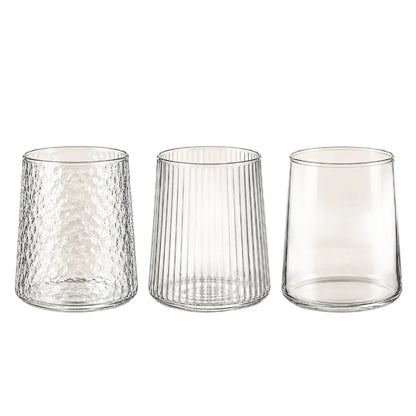 Lot de 6 verres à eau 300 ml – 3 finitions en verre avec designs variés pour tables élégantes