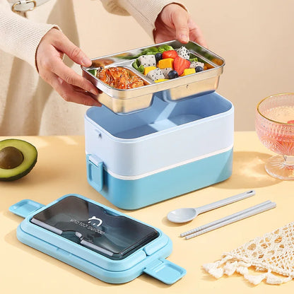 Lunch Box Isotherme Inox 304 – Repas Chaud et Éco-Friendly de couleur bleue avec compartiments en acier inoxydable