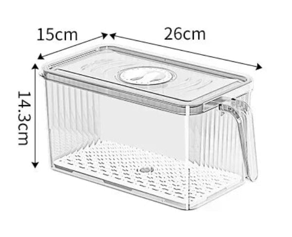 Boîte de conservation PET – Fraîcheur et organisation frigo. Boîte rectangulaire transparente 26x15x14.3 cm poignée couvercle