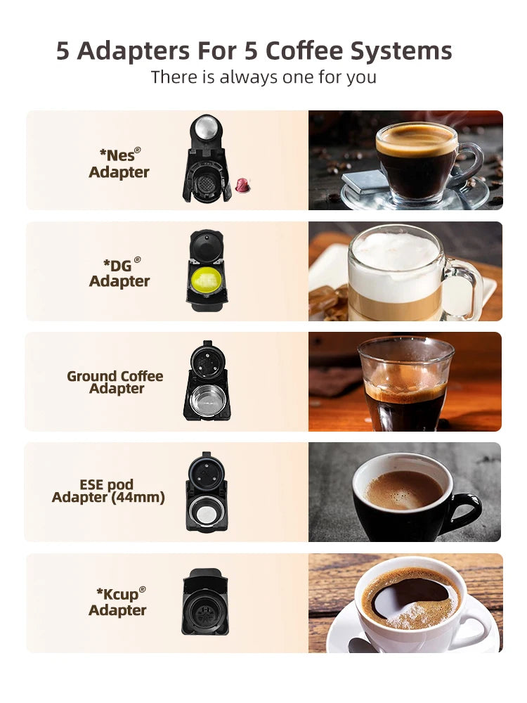 Adaptateurs pour Machine à Café HiBREW H2B – Espresso Chaud & Froid compatibles avec 5 systèmes de café différents