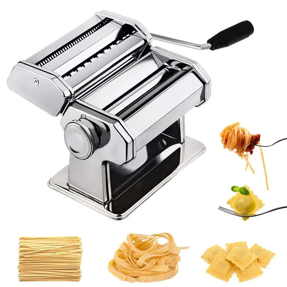 Machine à Pâtes Maison Inox – Réglable avec Double Coupeur en acier inoxydable avec différents formats de pâtes