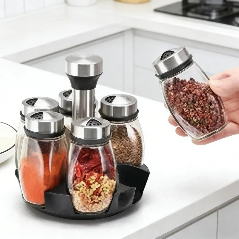 Porte-Épices Rotatif 360° avec 6 Pots en Verre