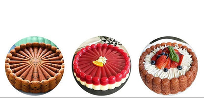 Moule à Charlotte en Silicone 26 cm – Rose avec différents gâteaux décorés pour pâtisserie facile