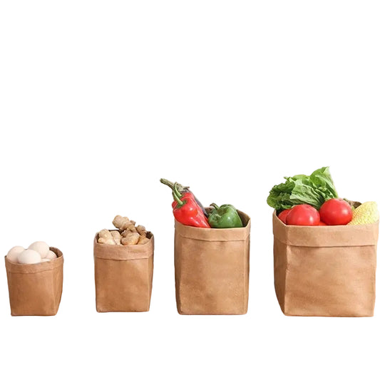 Sacs Kraft Lavables Réutilisables Rangement Écologique pour organiser fruits et légumes sur un plan de travail