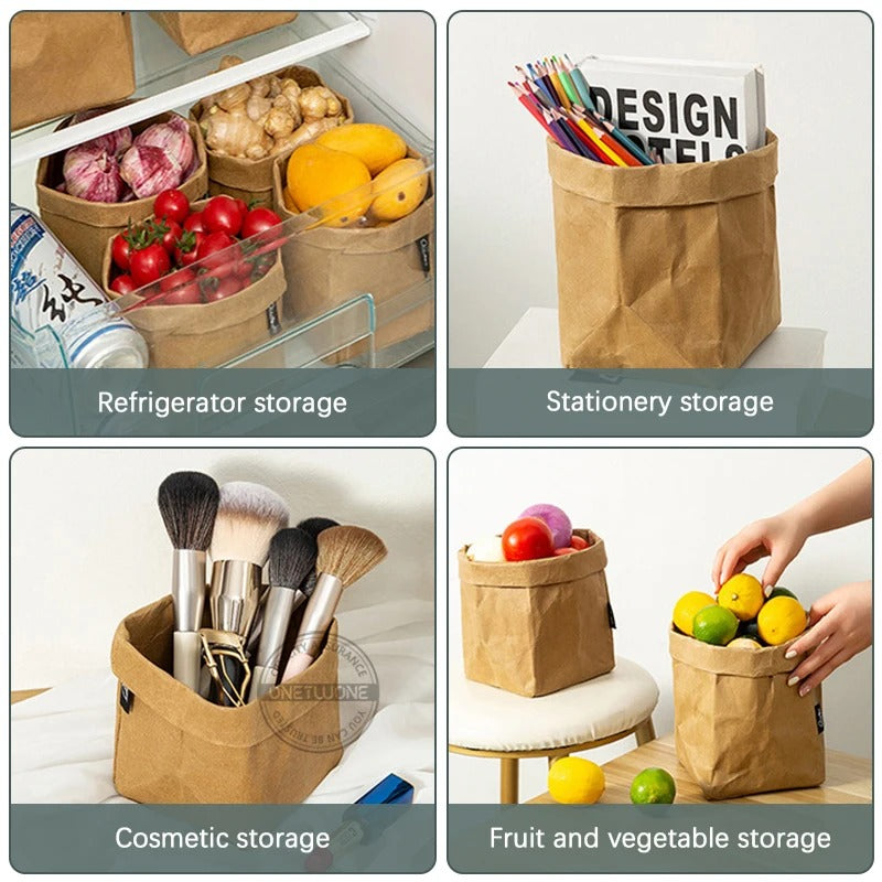 Sacs Kraft Lavables Réutilisables Rangement Écologique pour fruits, légumes et fournitures de bureau