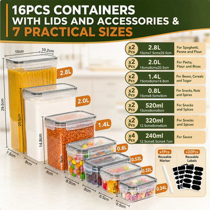 HUTHIM 16-piece Storage Container Set + Pen &amp; Labels