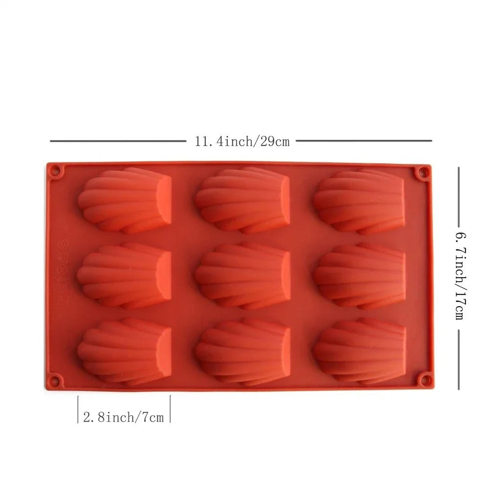 Moule à Madeleines en Silicone rouge avec 9 cavités pour pâtisserie maison