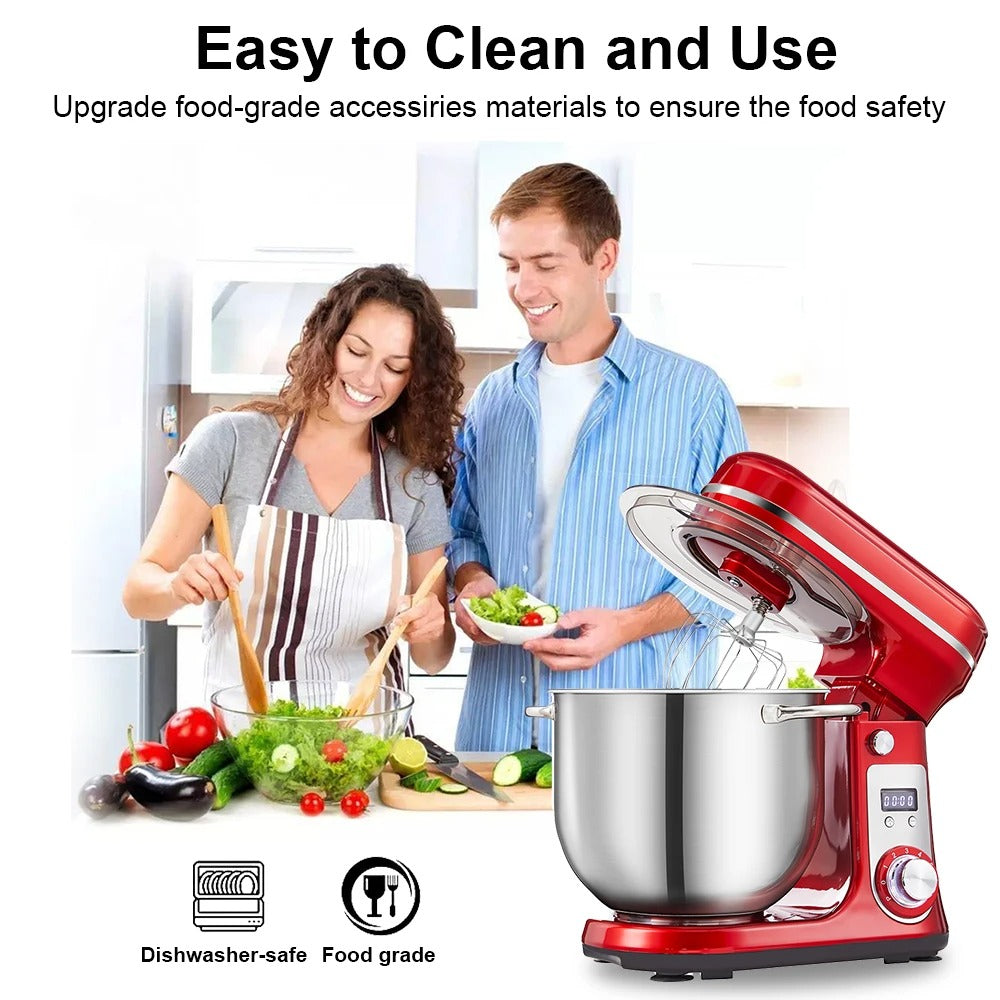 Robot pâtissier 6L 1200W puissant silencieux pour pâte à pain, pizza et pâtisserie maison en utilisation avec des ingrédients frais