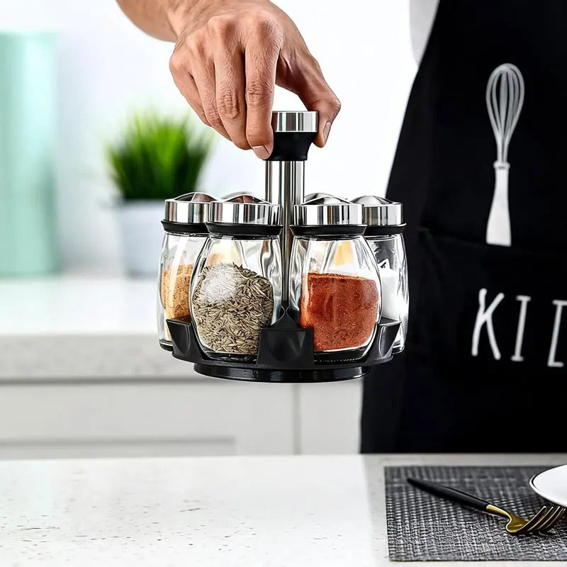 Porte-Épices Rotatif 360° avec 6 Pots en Verre