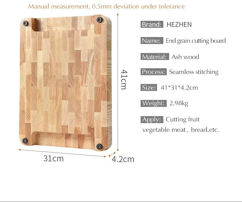 Planche à découper en bois de frêne massif 41 x 31 cm – Grande planche de cuisine robuste et durable