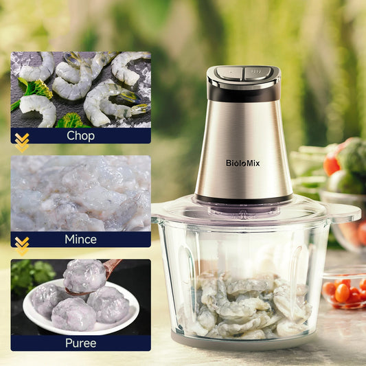 Hachoir électrique multifonction BioloMix 3L - 300W avec 2 bols (inox + verre)