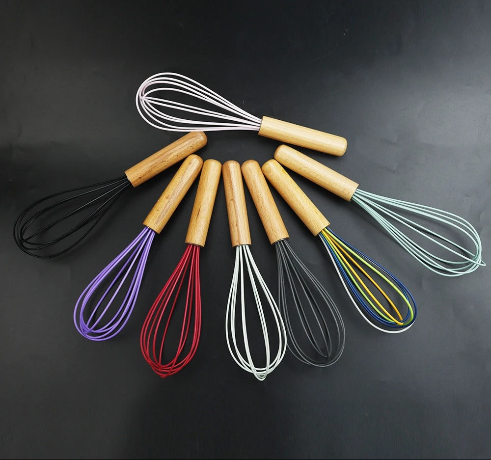 Fouet de Cuisine Ballon en Silicone avec Manche en Bois – Ustensile de Pâtisserie Résistant 26 cm