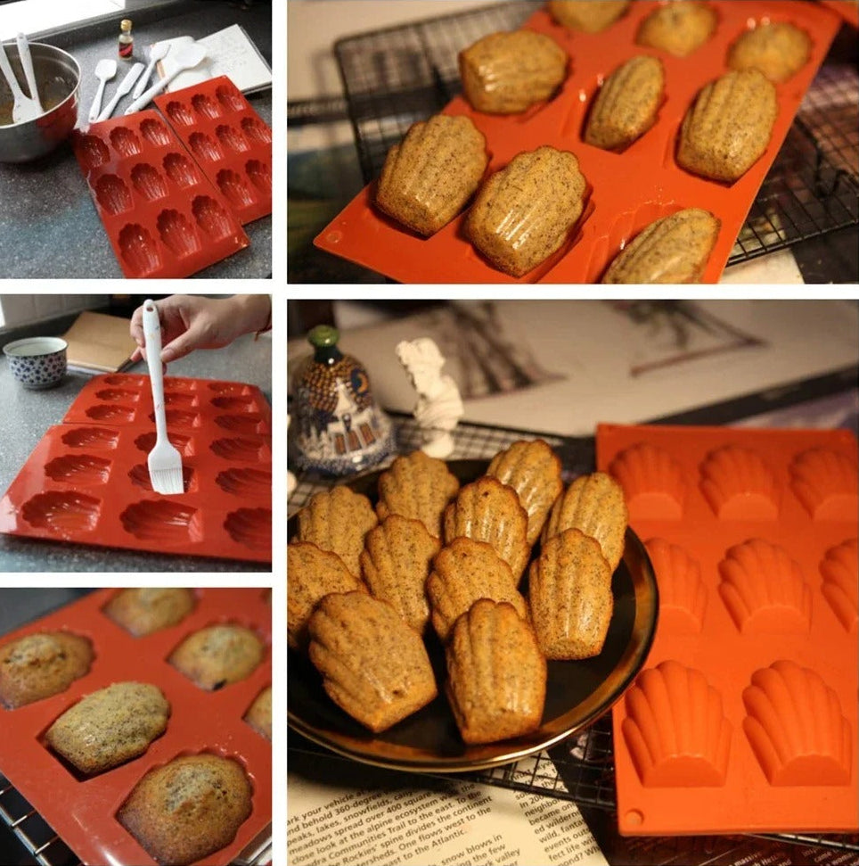 Moule à Madeleines en Silicone rouge, idéal pour préparer des madeleines moelleuses et délicieuses