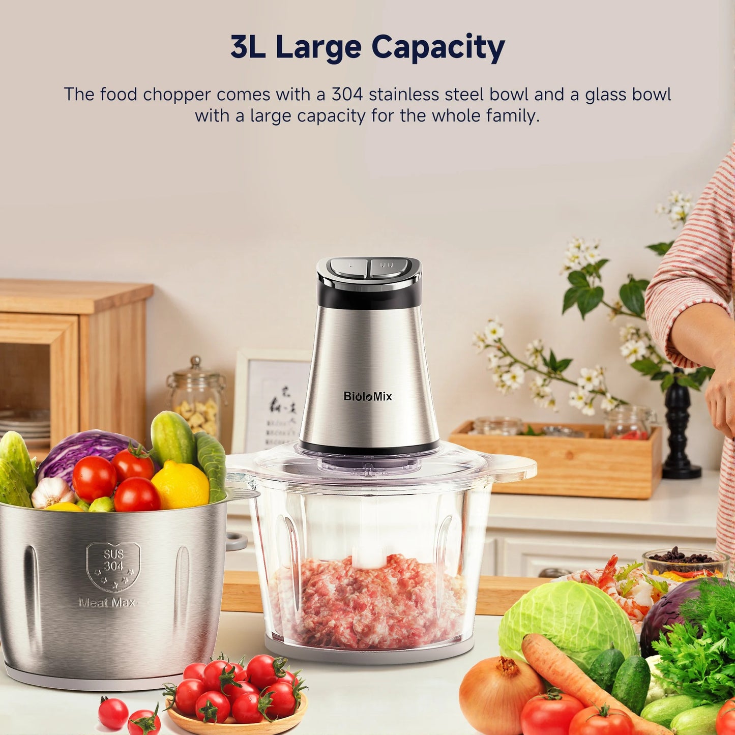 500W Electric Meat Grinder – 5L, 6 Stainless Steel Blades, Quiet