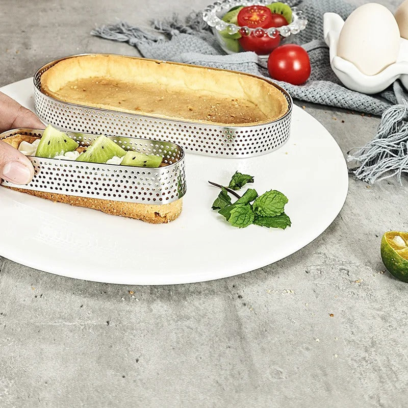 Cercles à Tarte Ovales Perforés en Inox – Lot de 8