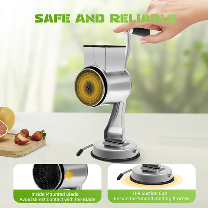 Râpe Rotative Manuelle avec 5 Lames Inox – Coupe-Légumes Multifonction Sécurisé