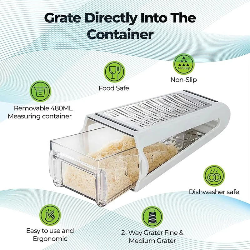 Râpe à Fromage Double Face avec Récipient Intégré – Râpe Inox pour Légumes et Fromage avec Conteneur de Récupération