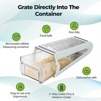 Râpe à Fromage Double Face avec Récipient Intégré – Râpe Inox pour Légumes et Fromage avec Conteneur de Récupération