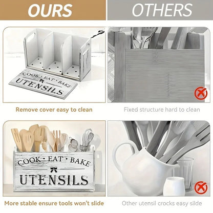 Range-Couverts en Bois Naturel avec Compartiments