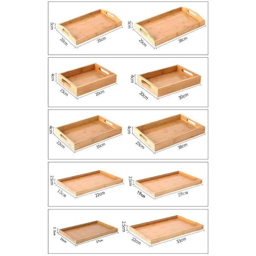 Ensemble de plateaux en bambou avec poignées, idéal pour le service bois et la présentation des mets