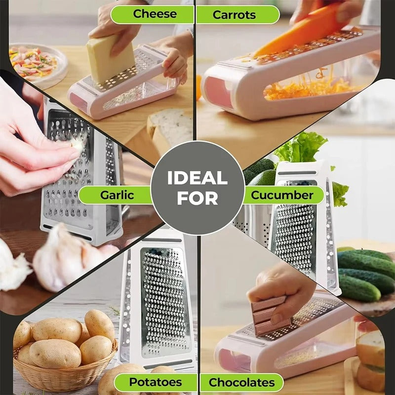 Râpe à Fromage Double Face avec Récipient Intégré – Râpe Inox pour Légumes et Fromage avec Conteneur de Récupération